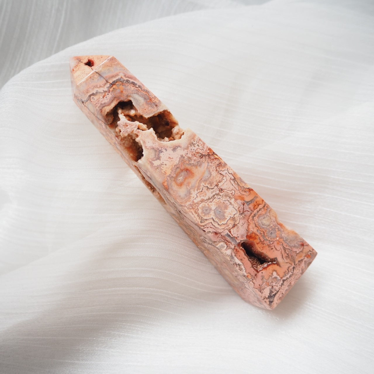 Pink Crazy Lace Agate Obelisk - Bella