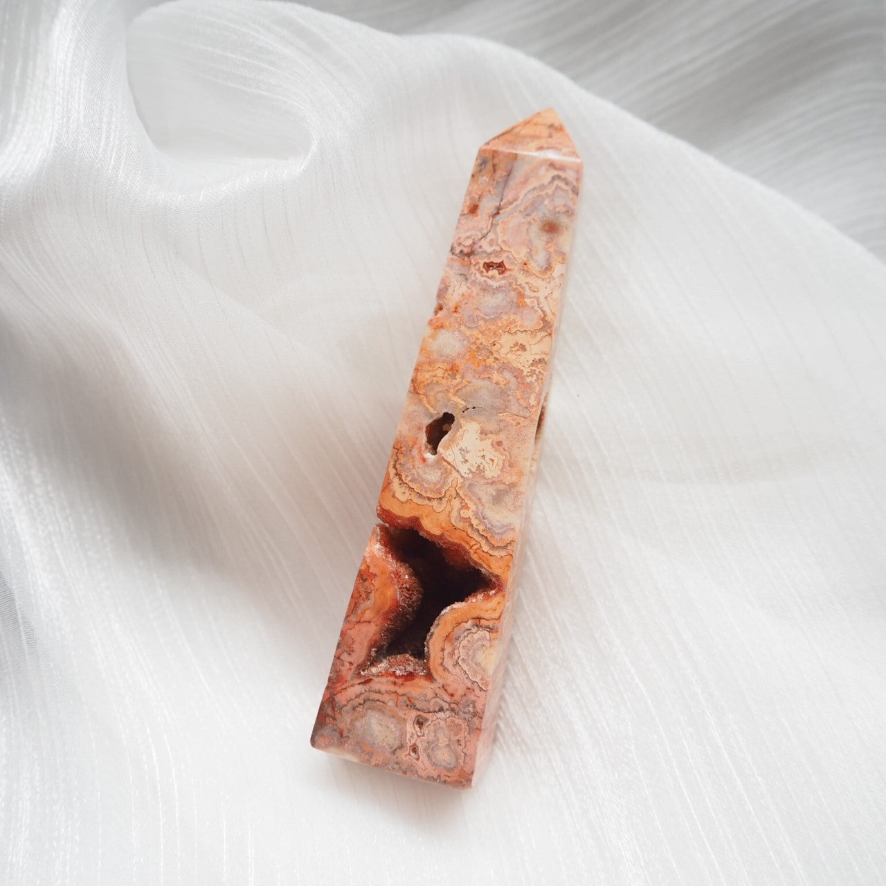 Pink Crazy Lace Agate Obelisk - Bella